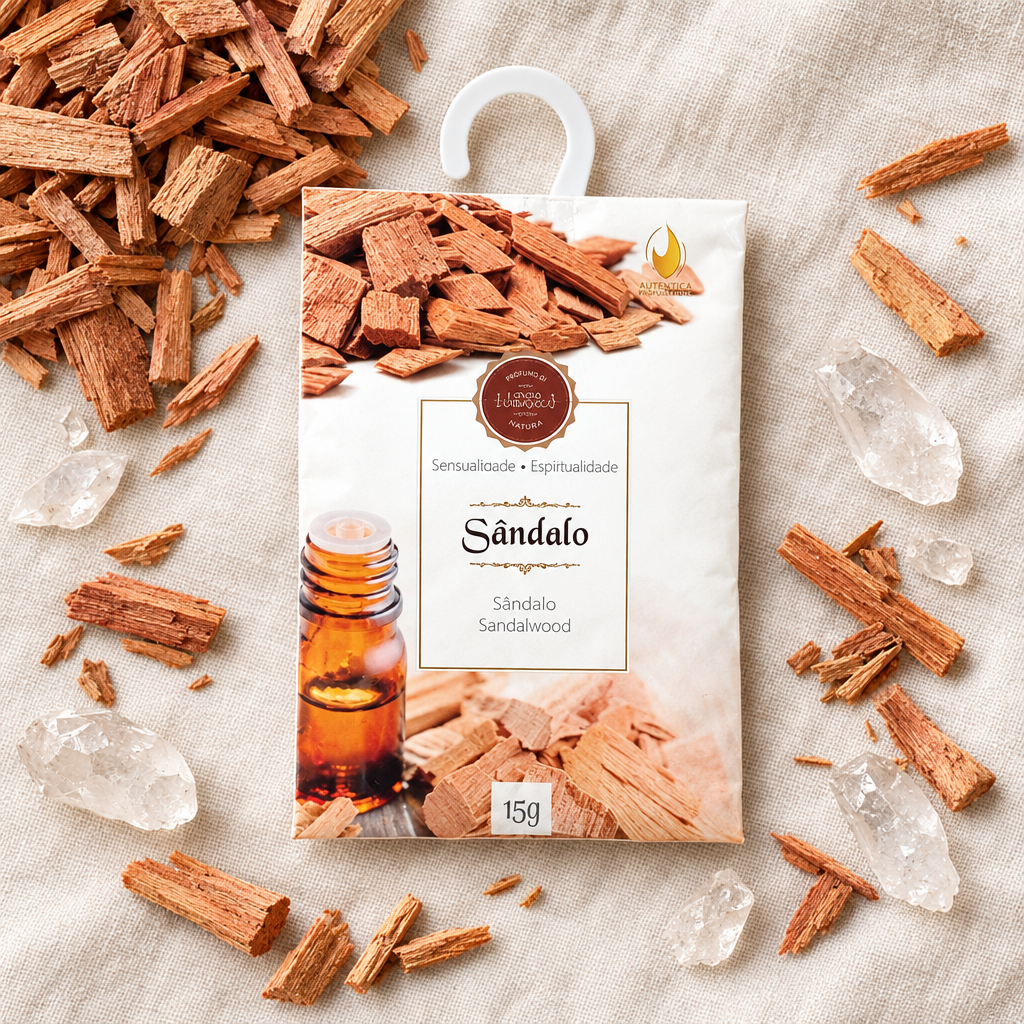 Sacchetto al sandalo su lino con legno di sandalo e quarzo