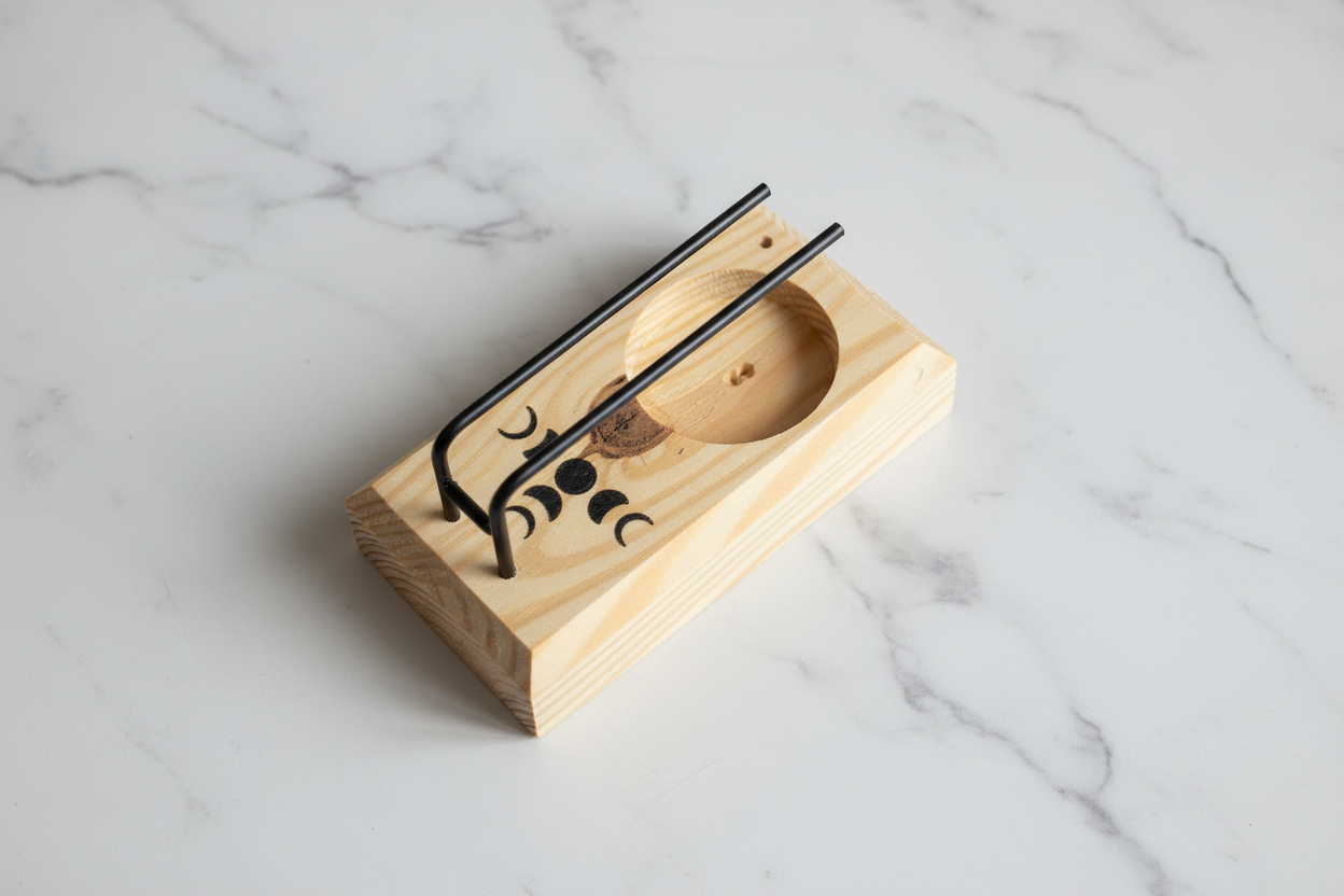 Bruciatore palo santo fasi lunari - flatlay pulito