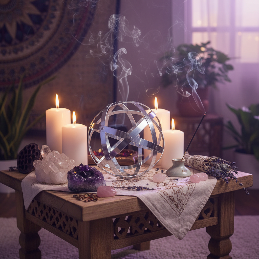 Pentasfera alluminio - altare spirituale con candele