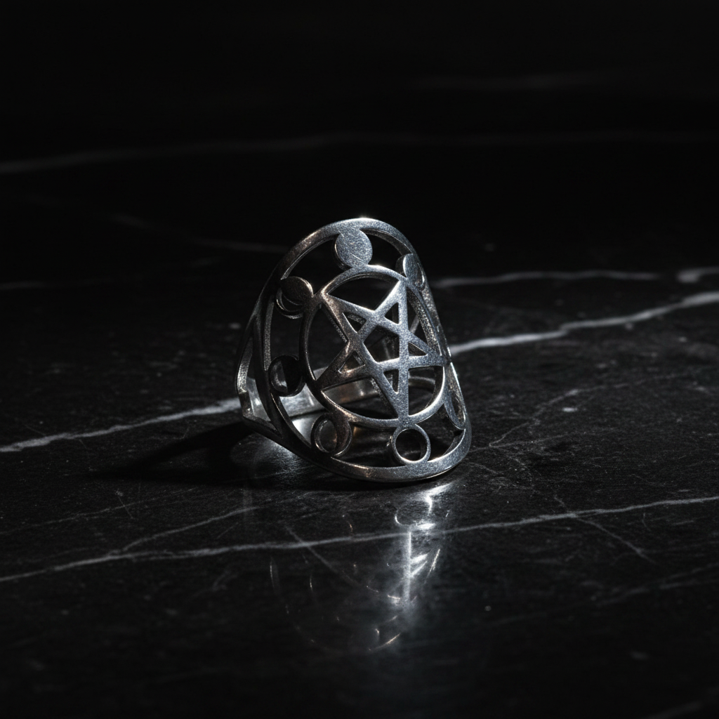 Anello Pentacolo Luna - Marmo nero