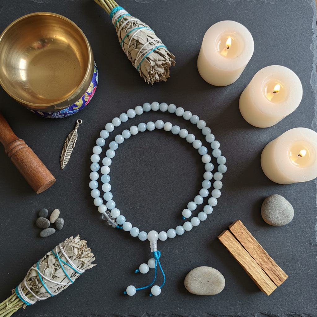 Japamala giada azzurra - composizione rituale