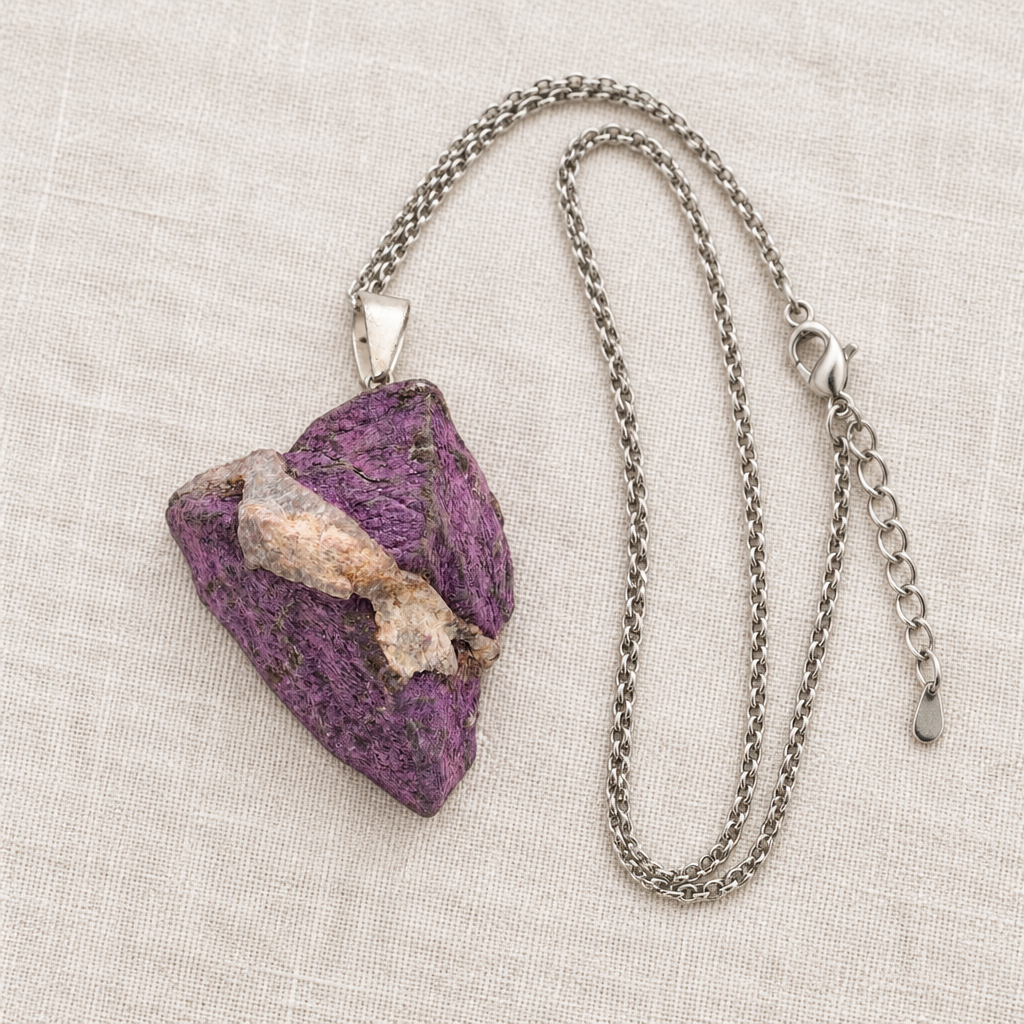 Collana con ciondolo in stichtite su lino