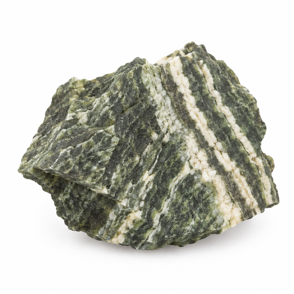Diaspro zebra verde grezzo su fondo bianco