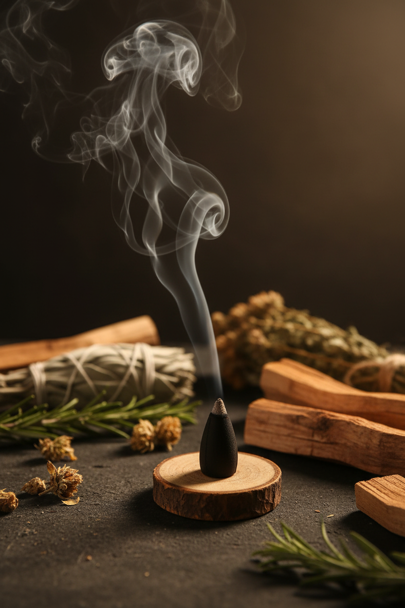 Coni Palo Santo - cono acceso con fumo atmosfera sciamanica