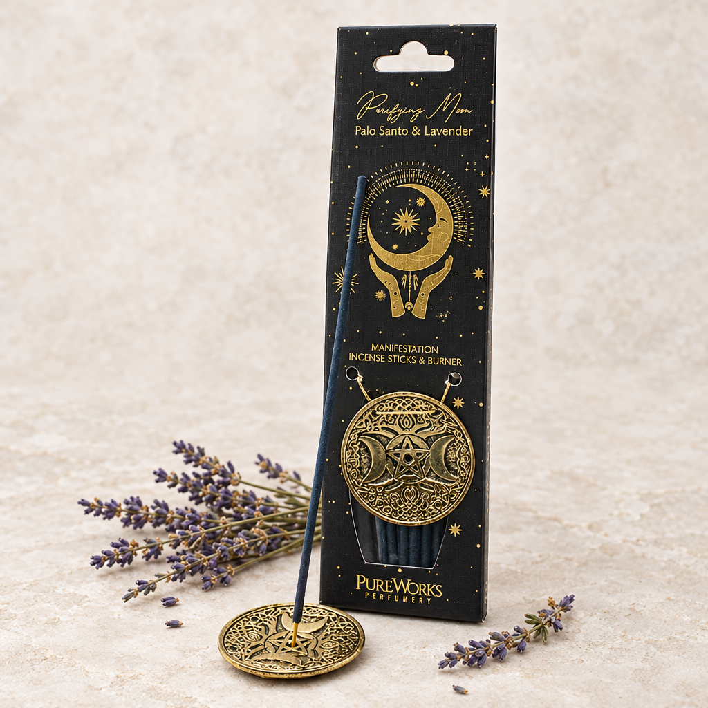 Incenso Palo Santo e Lavanda con porta-incenso e fiori di lavanda