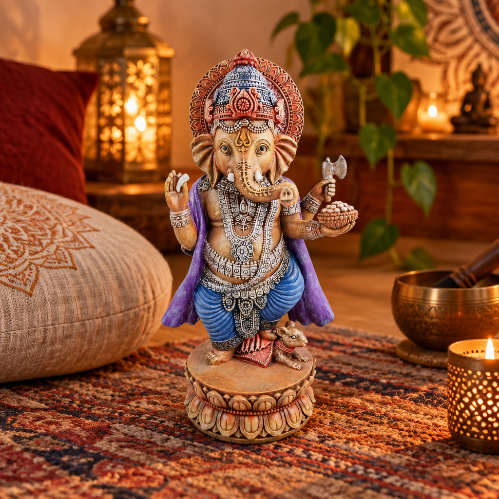 Statua di Ganesh in resina in angolo di meditazione