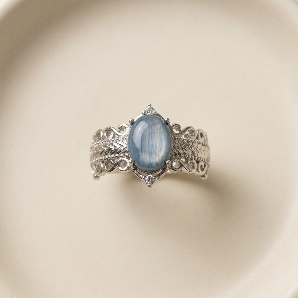 Anello con cianite 322 su ceramica crema