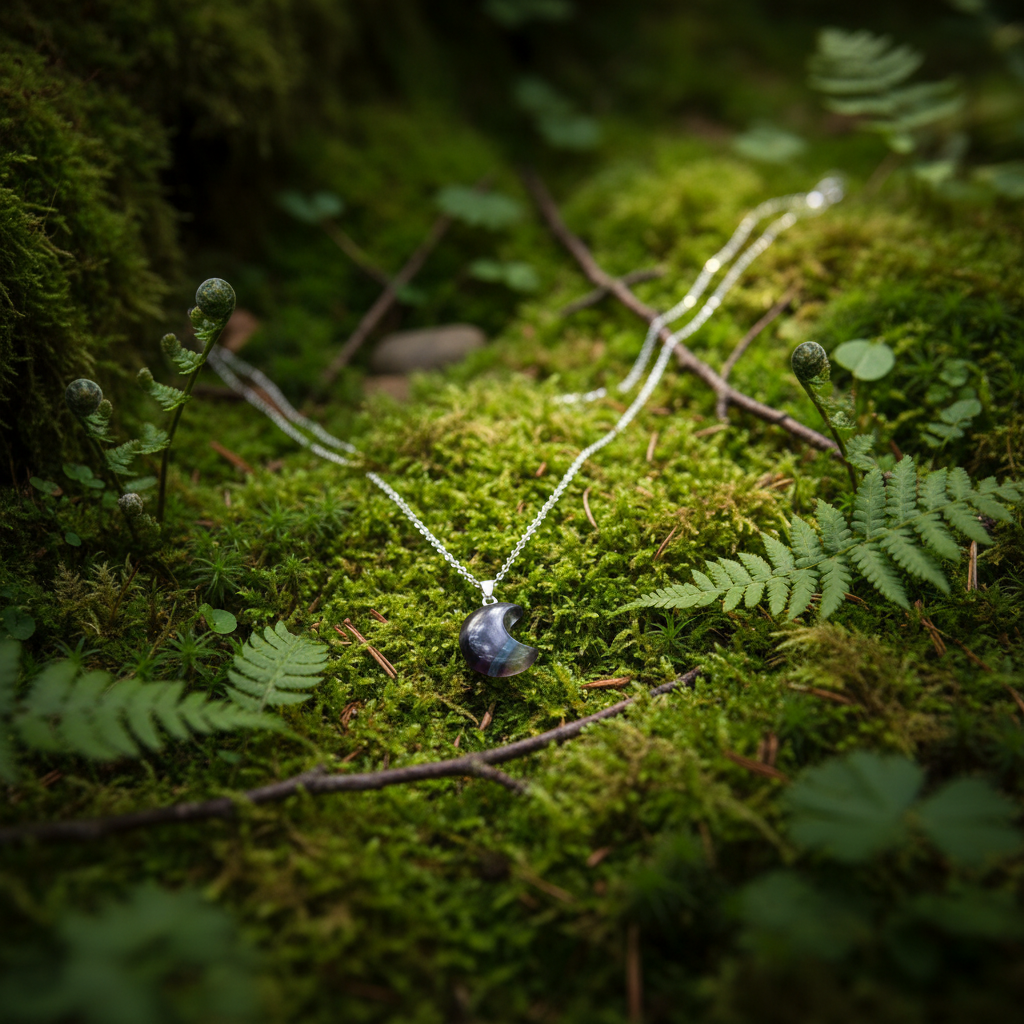 Collana Luna Fluorite Rainbow - sfondo bosco