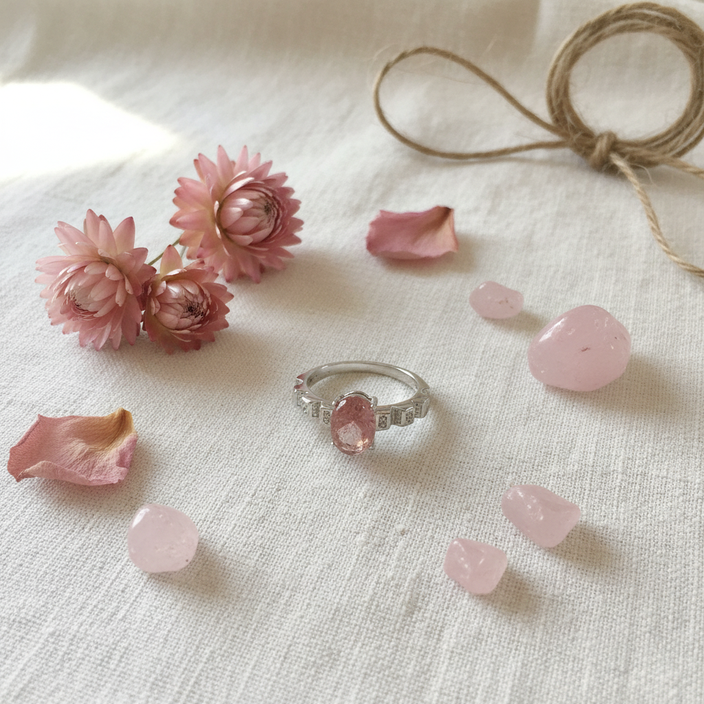 Anello quarzo fragola composizione fiori
