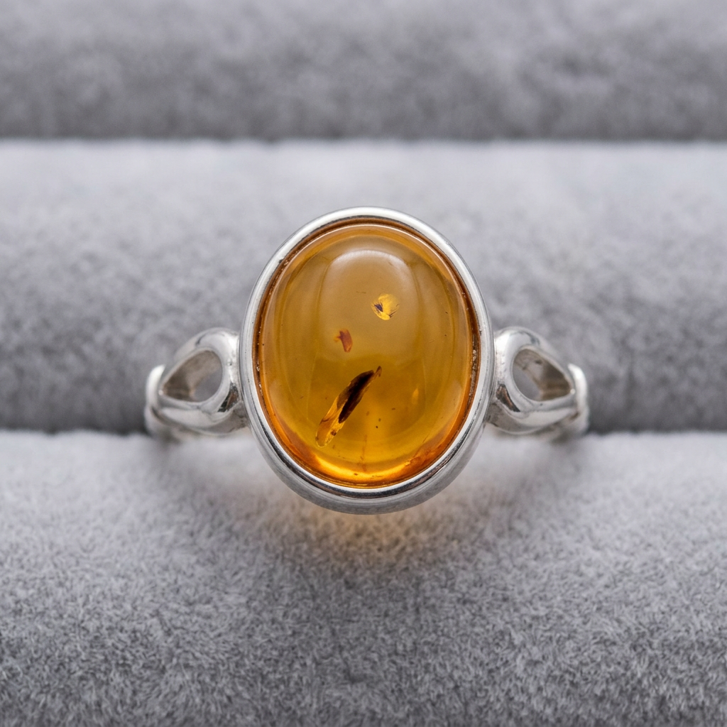 Anello ambra 324 su velluto grigio