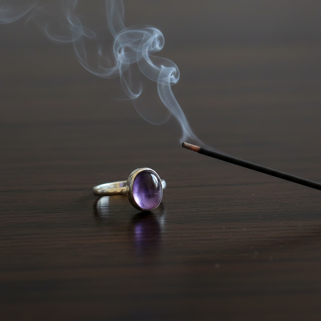 Anello ametista argento con incenso