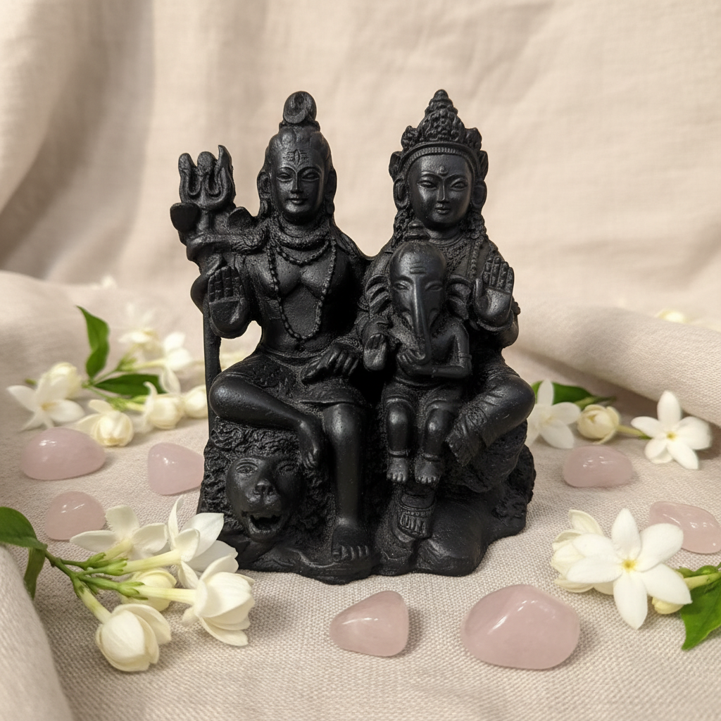 Sacra Famiglia con fiori e cristalli