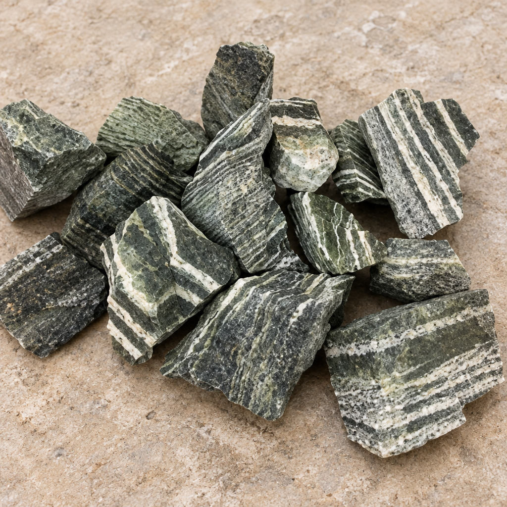 Assortimento di diaspro zebra verde grezzo