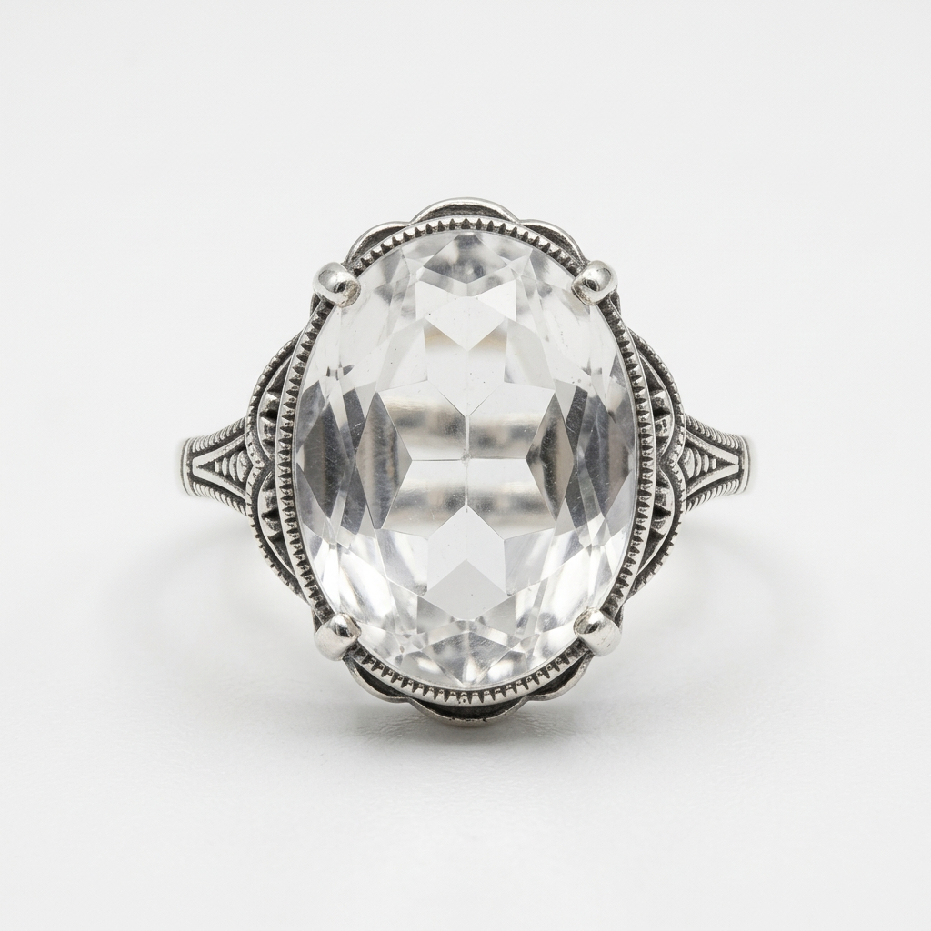 Anello in cristallo di rocca con luce morbida