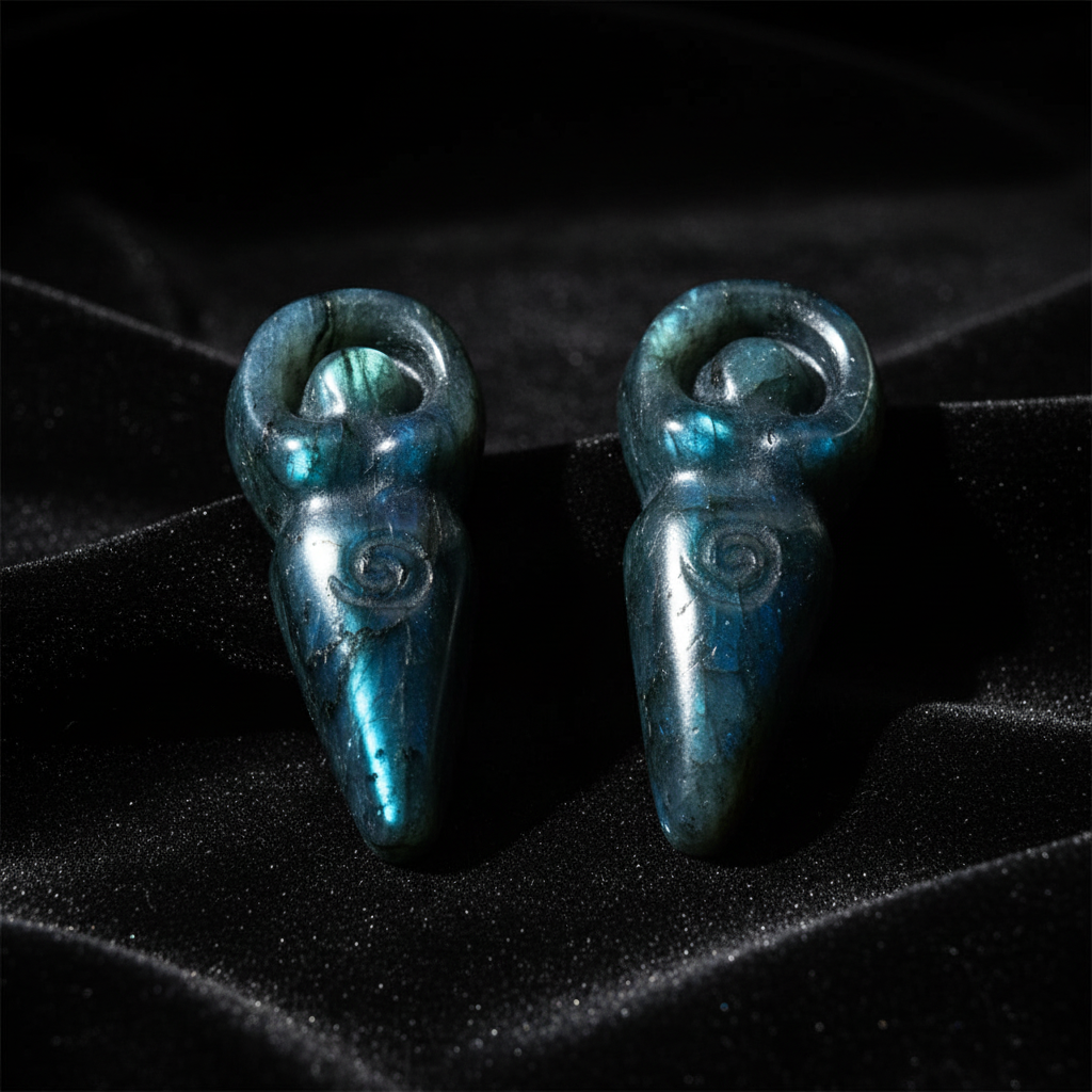 Mini Dea Madre in Labradorite - sfondo scuro esoterico