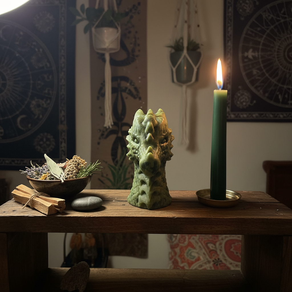 Testa di Drago in Giada Verde - lifestyle altare
