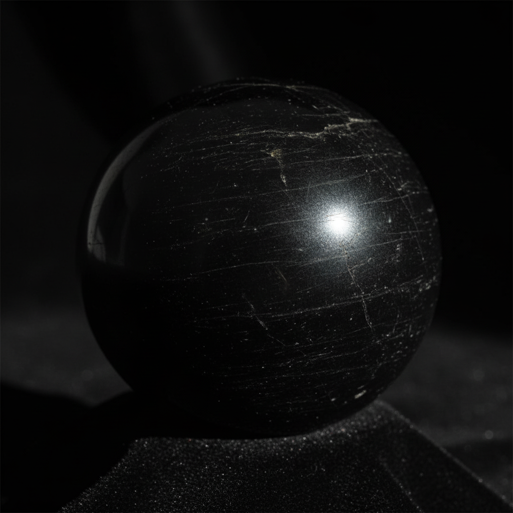 Sfera Tormalina Nera close-up texture striature e riflessi