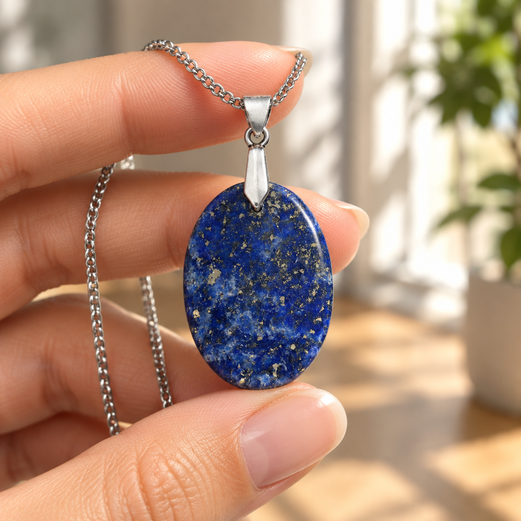 Collana in lapislazzuli tra le dita