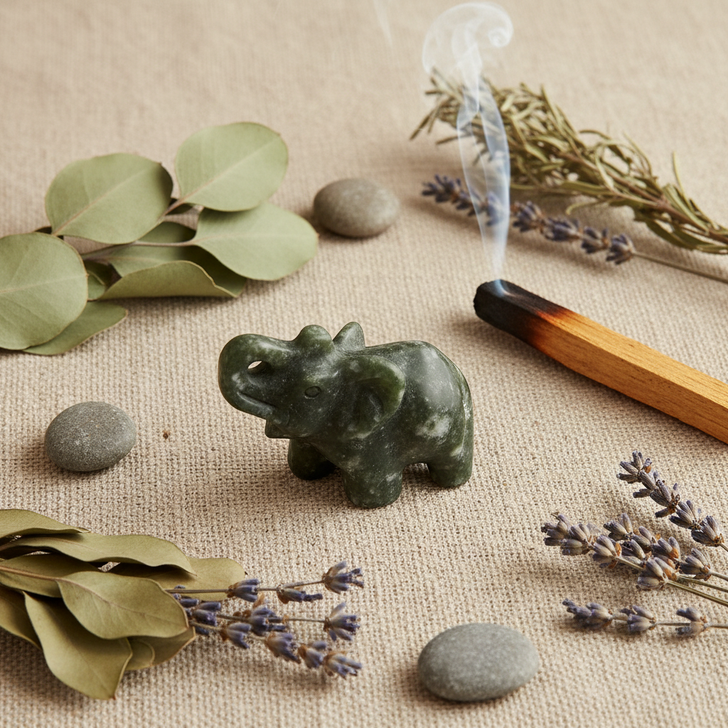 Elefante Xiuan giada verde - lifestyle altare