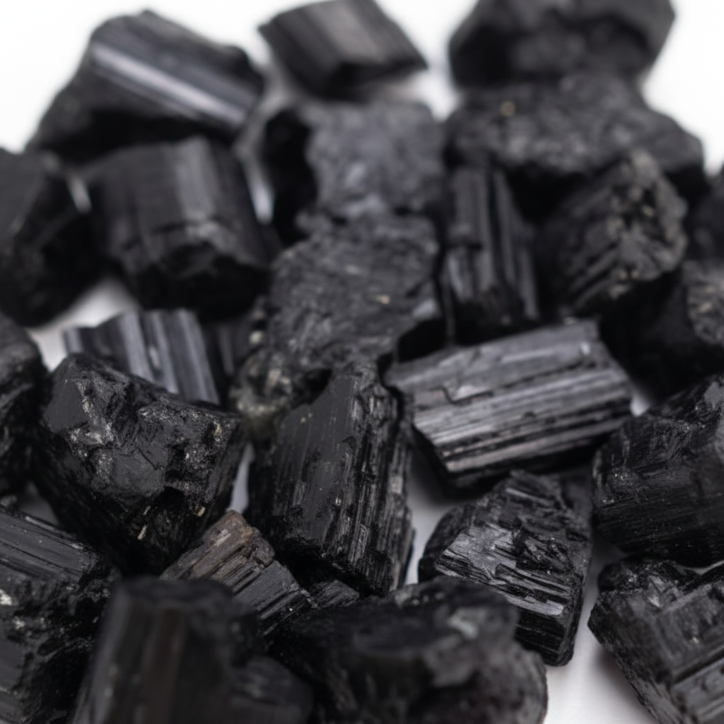 Tormalina nera grezza - macro close-up