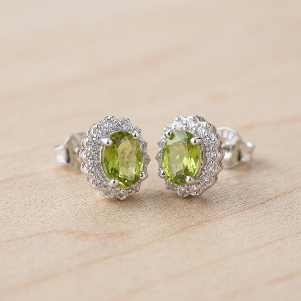 Orecchini in peridoto su legno