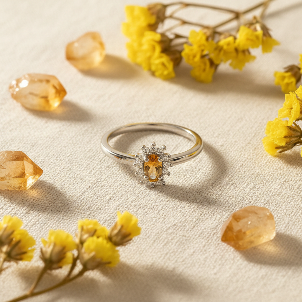 Anello citrino zirconi composizione fiori
