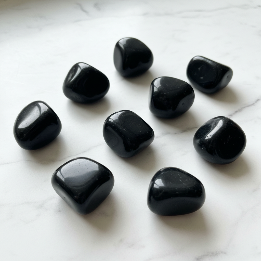Onice nero tumbled flatlay su marmo