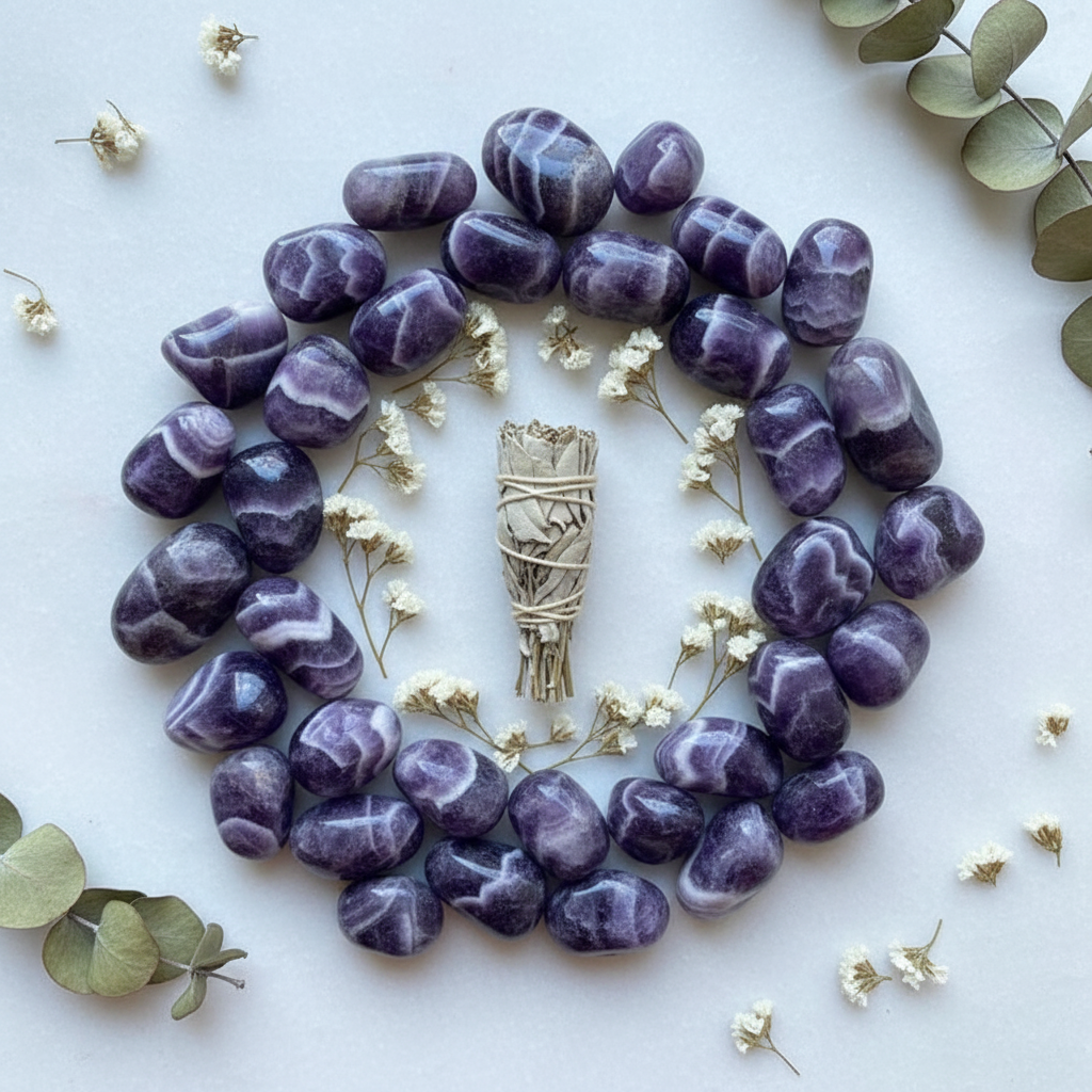 Ametiste chevron con fiori secchi e salvia