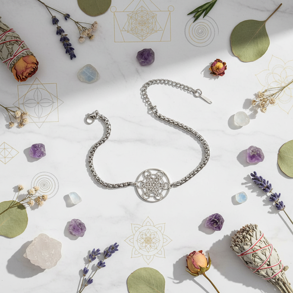 Bracciale Cubo di Metatron flat lay marmo