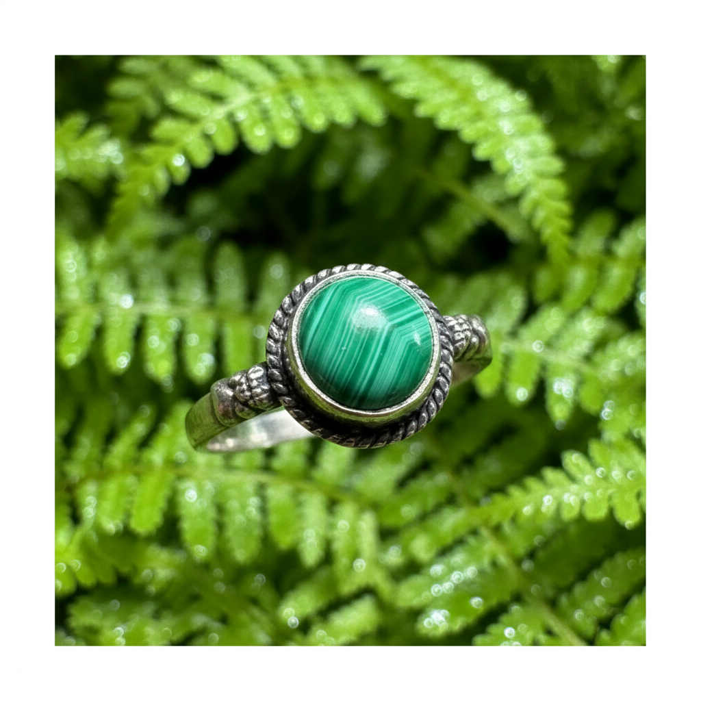 Anello Malachite Naturale macro banding verde