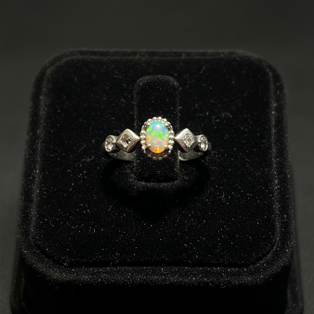 Anello opale etiope - macro dettaglio pietra