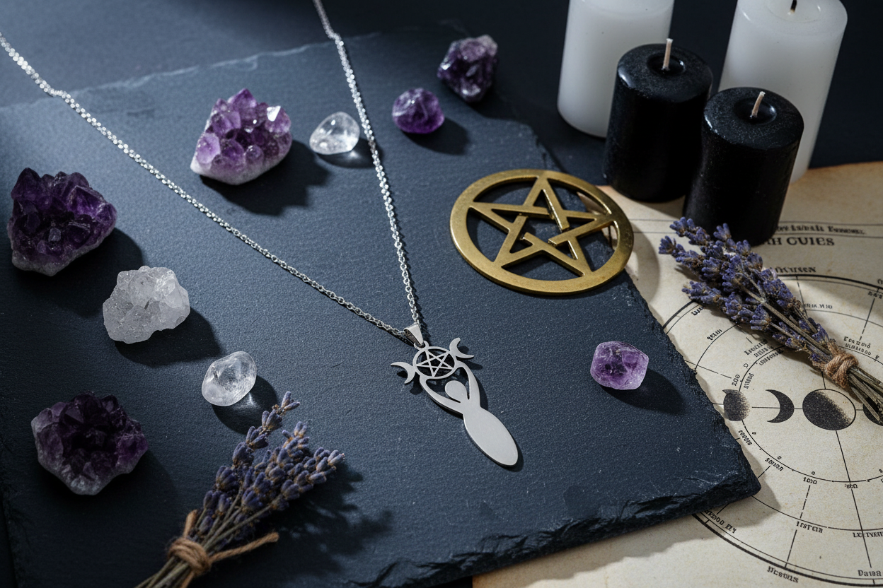 Collana Dea Madre Terra con cristalli erbe e candele - lifestyle esoterico pagano