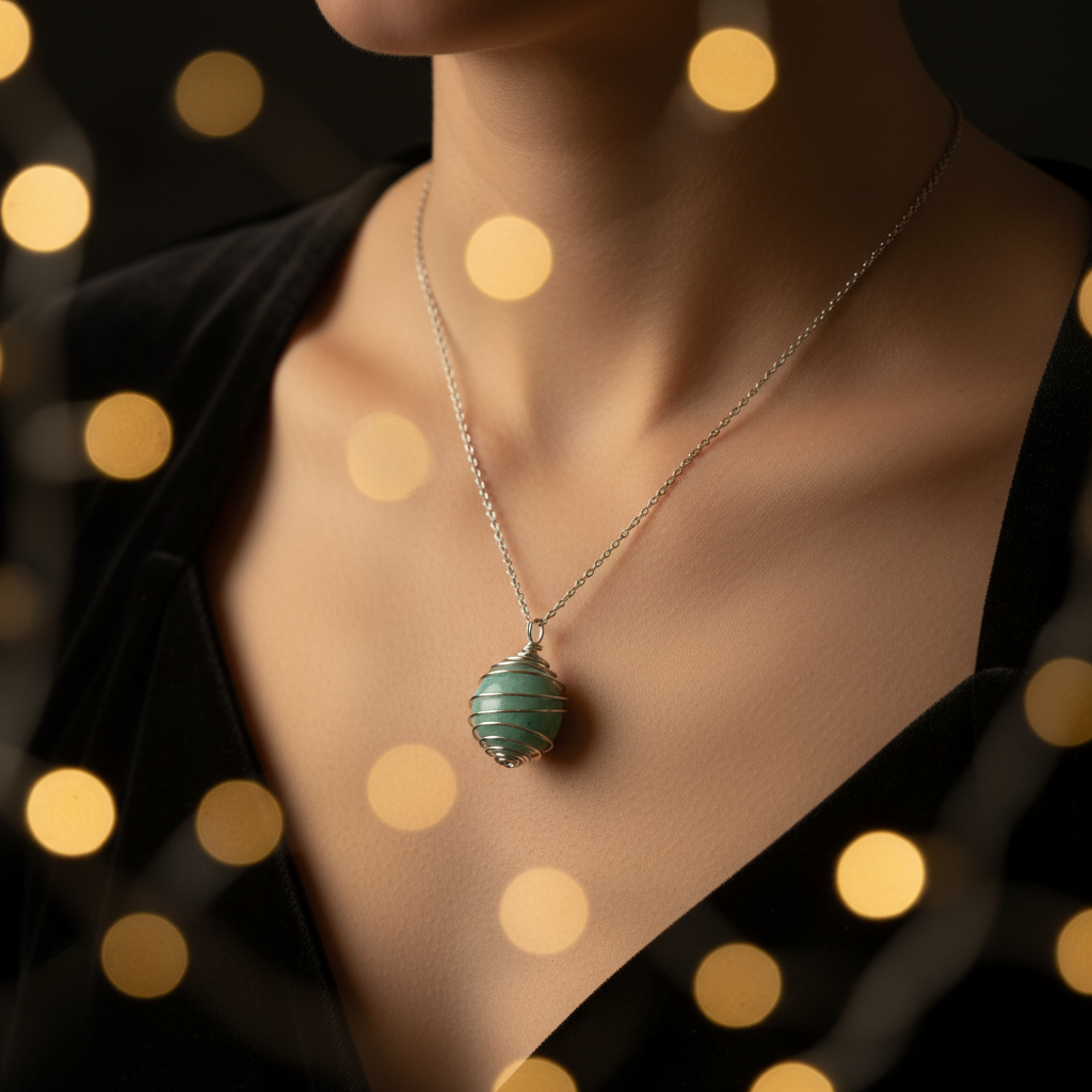 Collana Gabbia Amazzonite close-up pendant