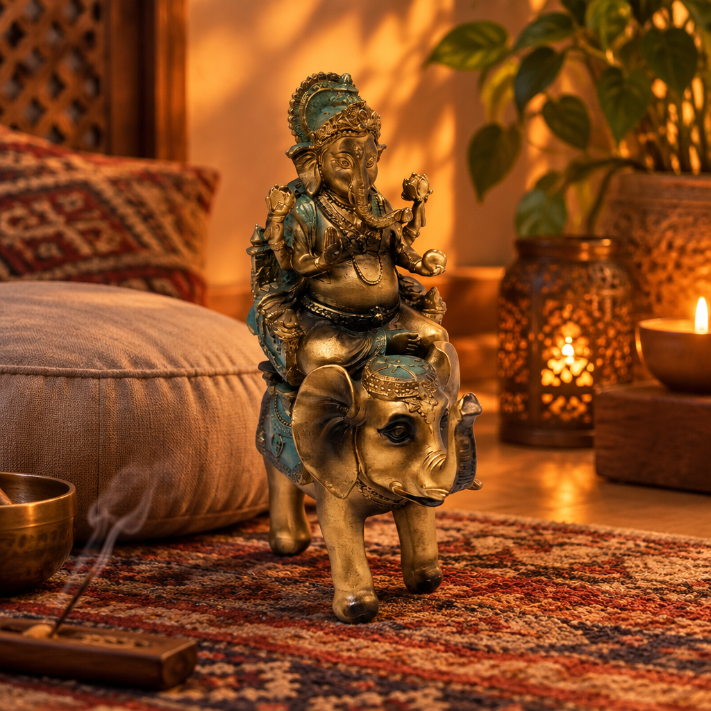 Statua di Ganesh in resina in angolo di meditazione