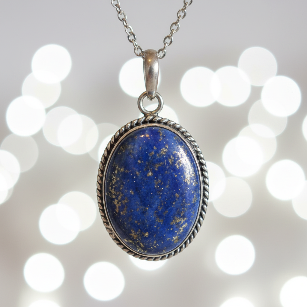 Collana con Ciondolo Vintage in Argento e Lapislazzuli Naturale