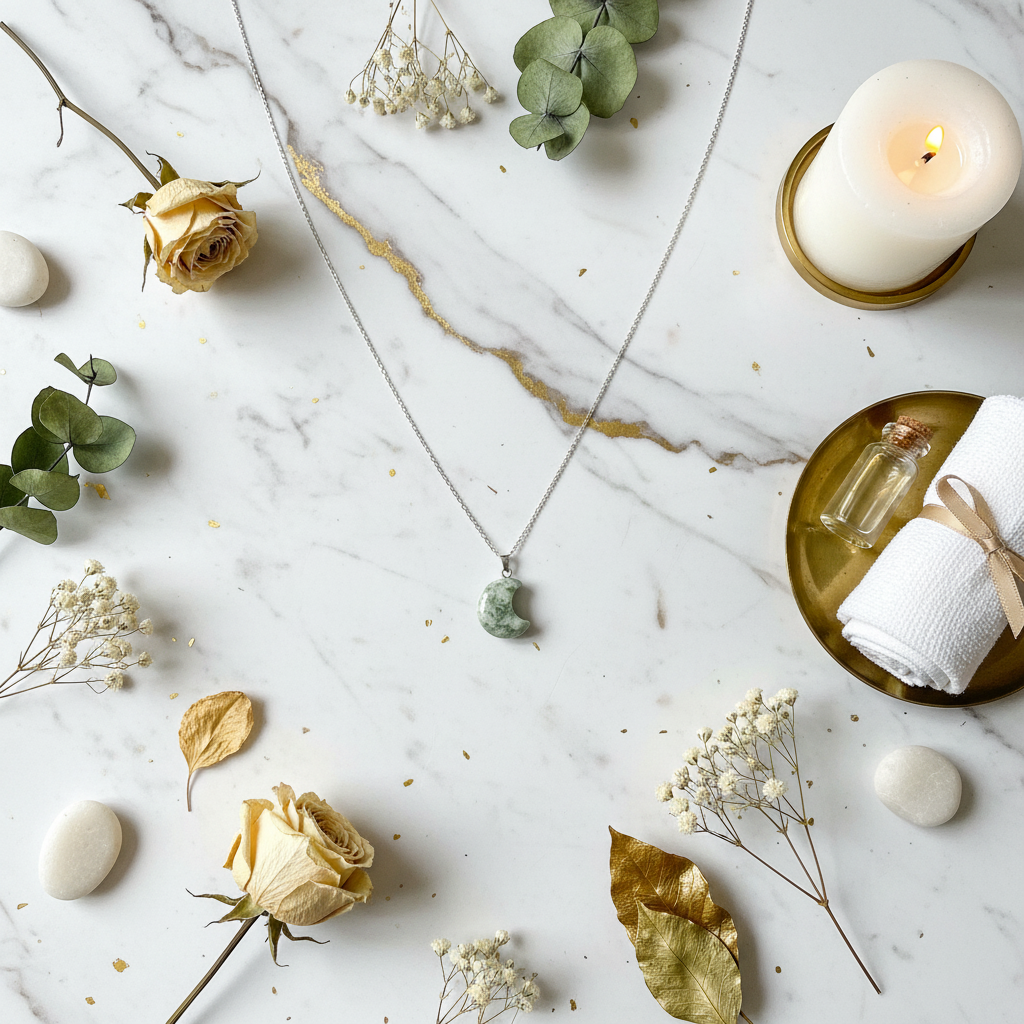 Collana Luna Agata Albero - sfondo marmo luxury