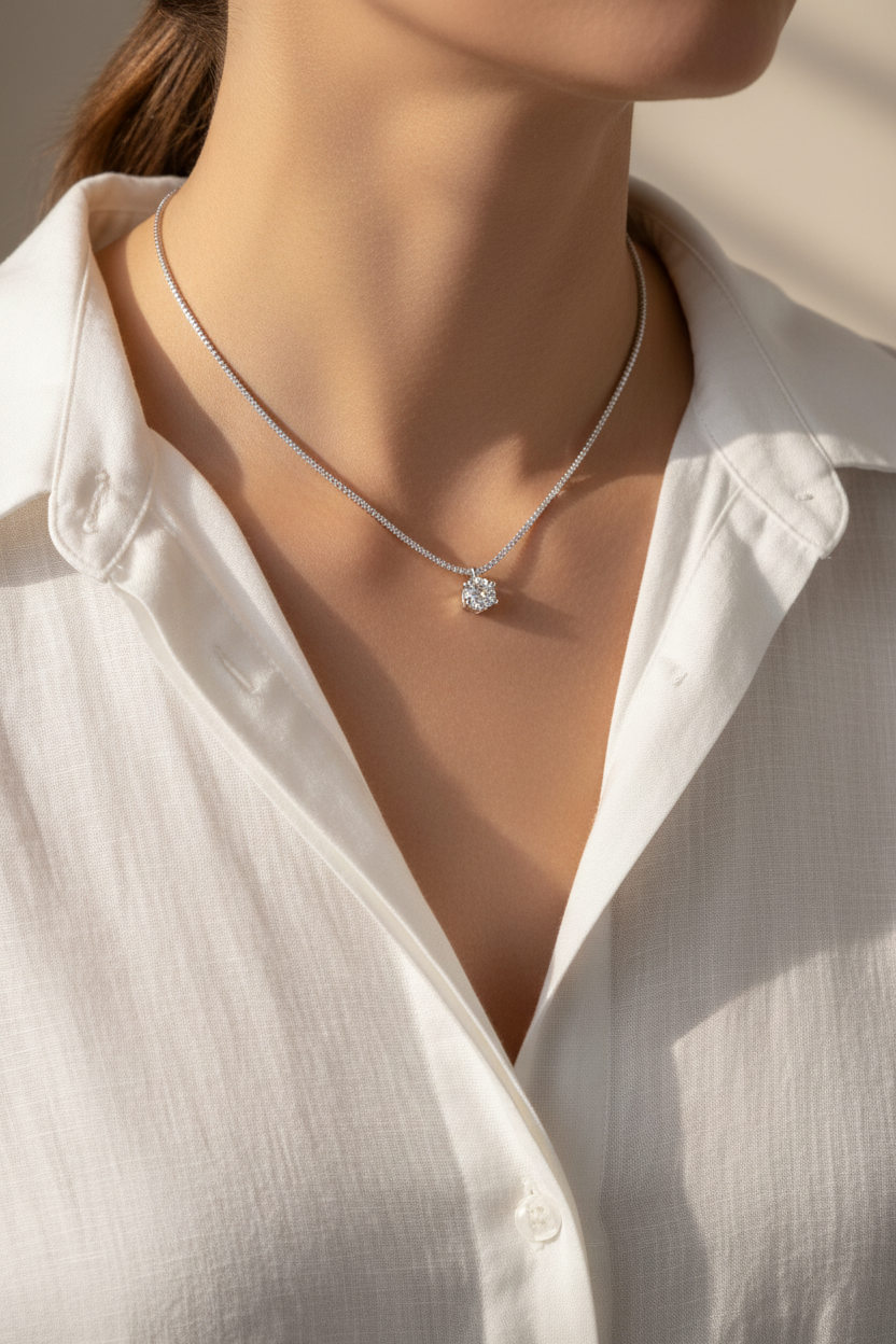 Collana Solitario in Argento con Moissanite 2ct