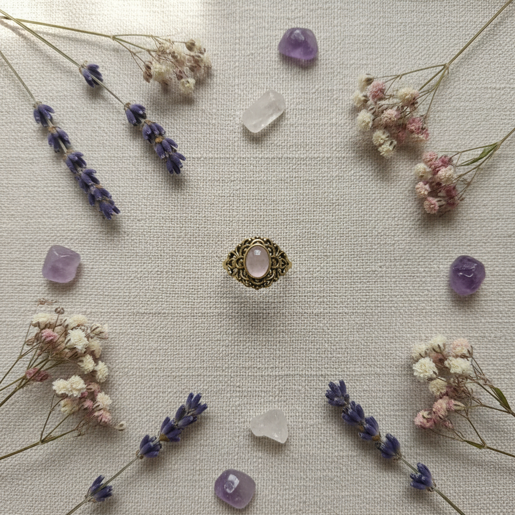 Anello Ottone Gold Vintage - composizione lino e fiori