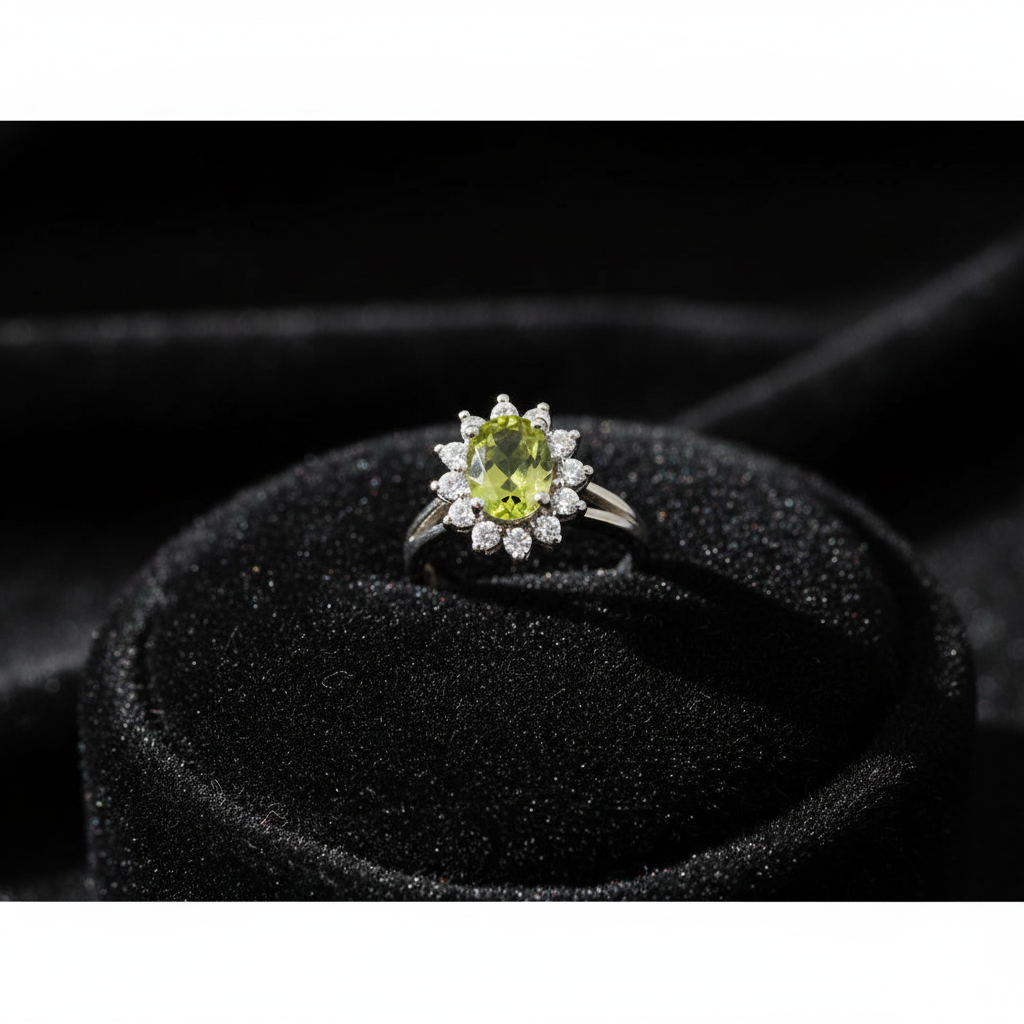 Anello peridoto zirconi - macro dettaglio pietra