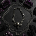 Bracciale Teschio Corna flat lay pelle nera