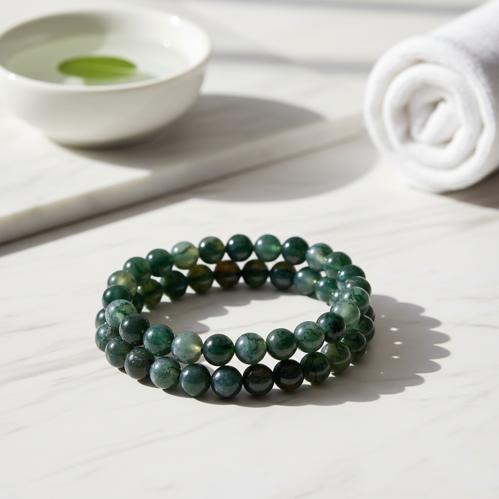 Bracciale Agata Muschiata - Product shot su marmo