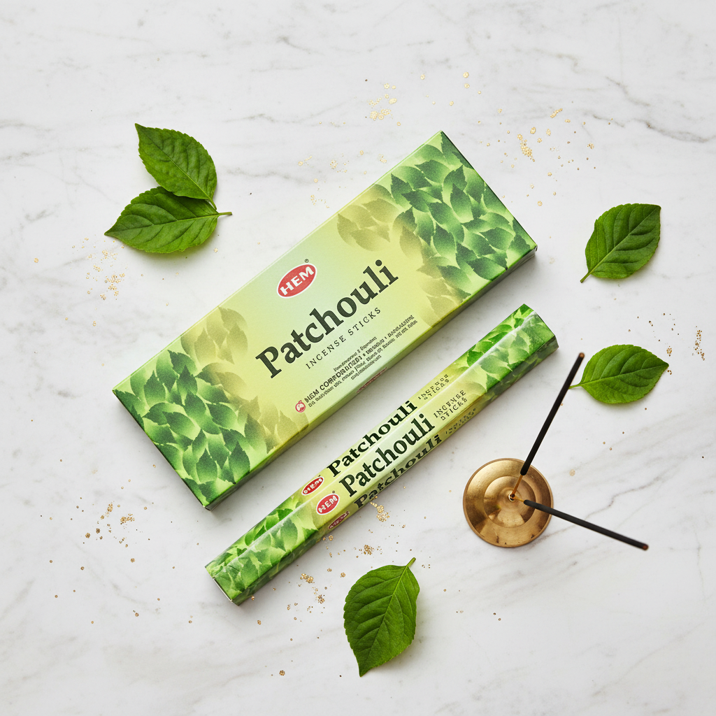 HEM Patchouli - flatlay su marmo