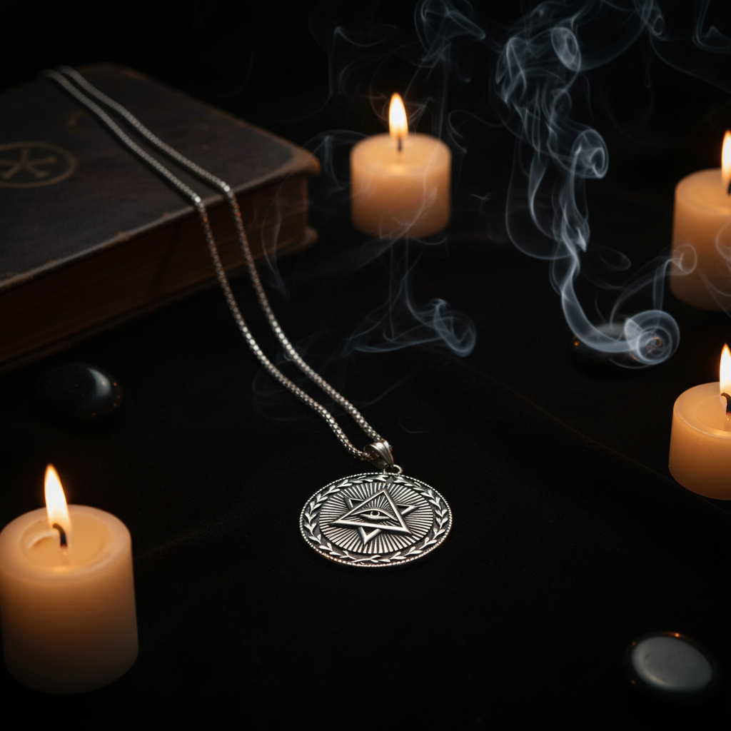 Collana Occhio della Provvidenza - velluto nero con candele e incenso