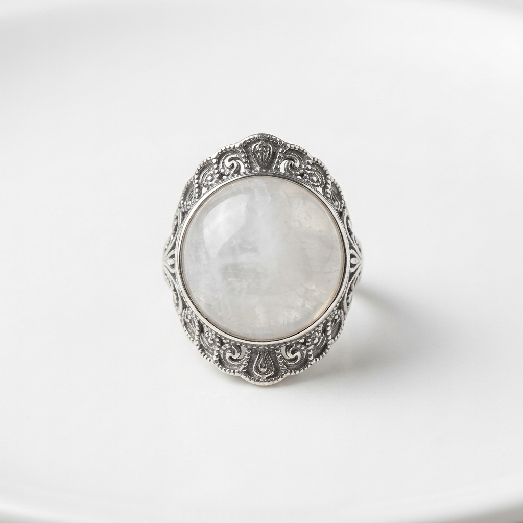 Dettaglio della pietra ovale in adularia Moonstone