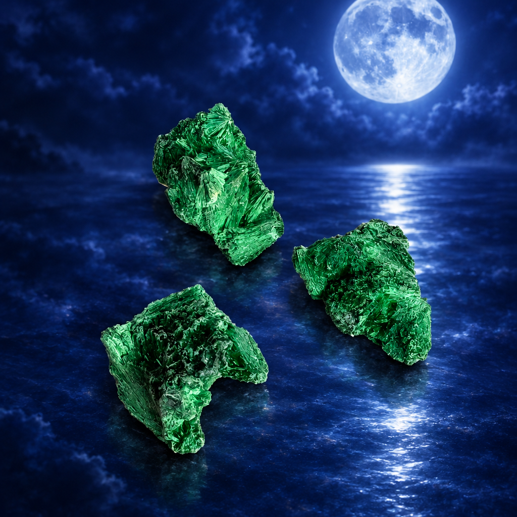 Malachite fibrosa su blu