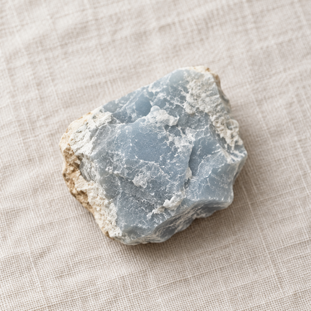 Angelite grezza su lino