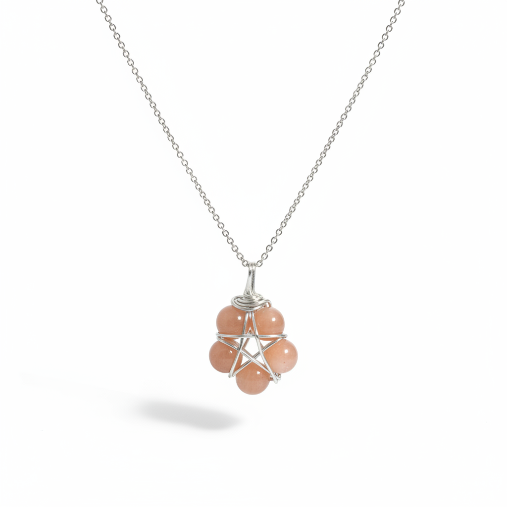 Collana Pentacolo Pietra di Luna Pesca - sfondo bianco