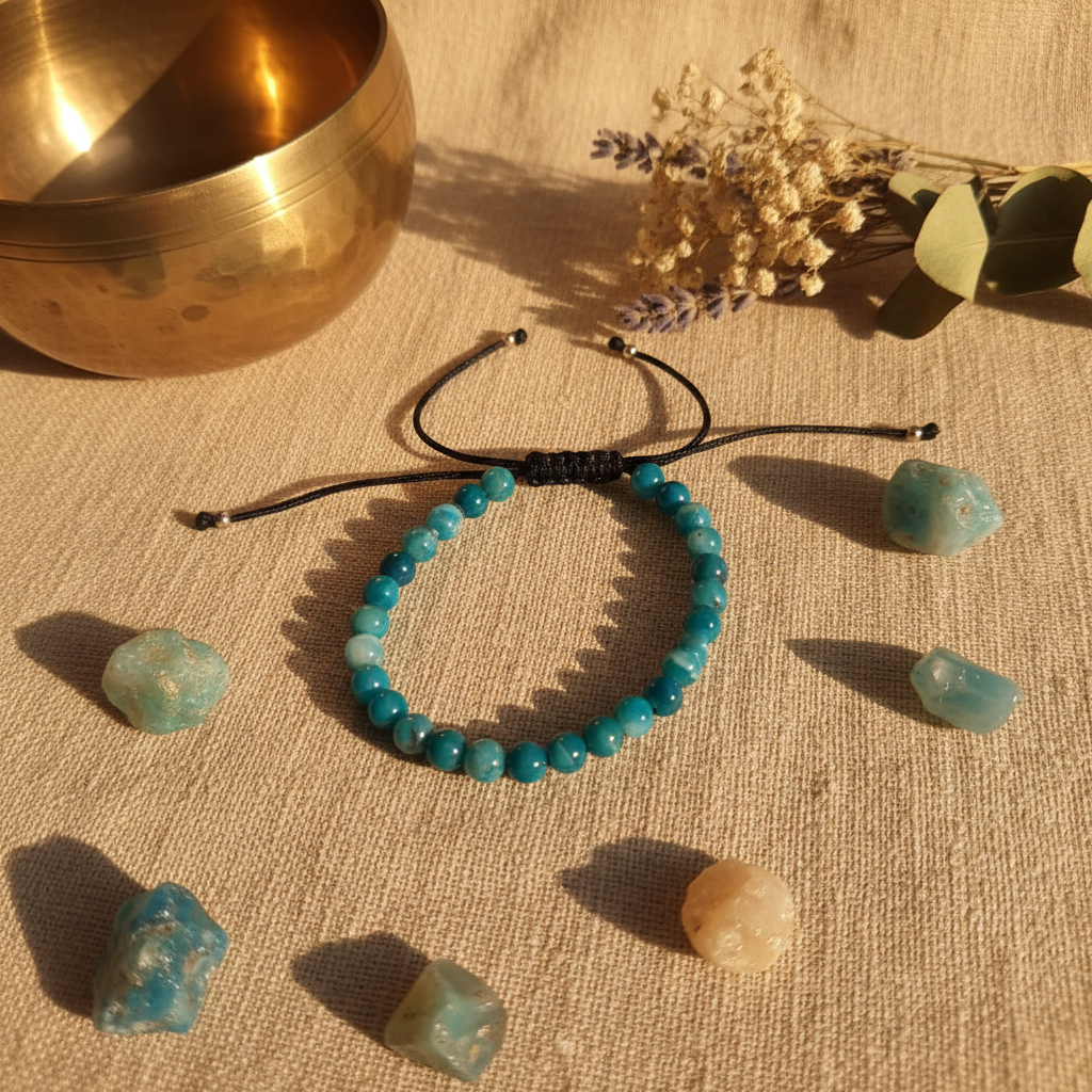 Bracciale agata colorata lifestyle su lino con ciotola