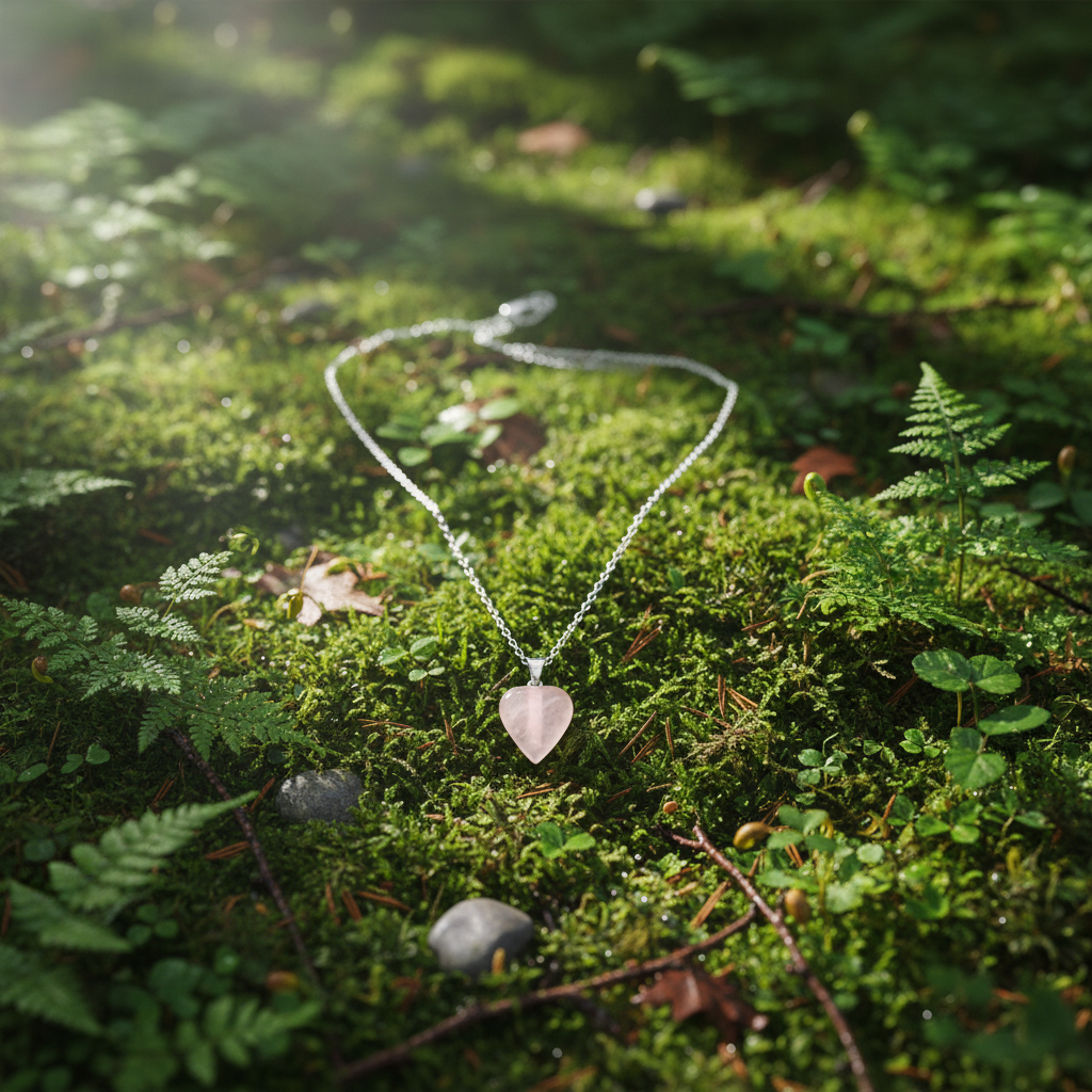 Collana Pendolo Quarzo Rosa - sfondo bosco
