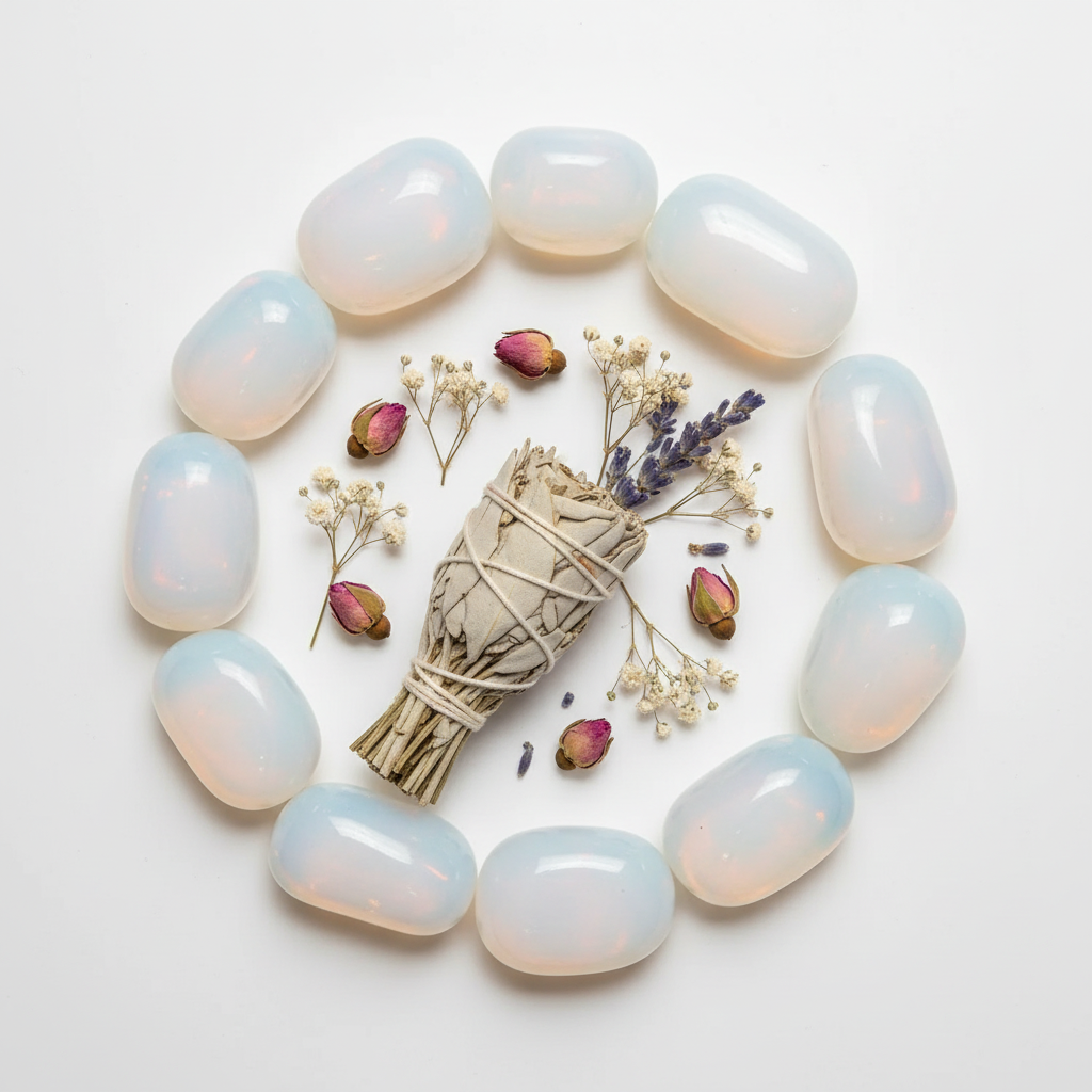 Opalite con fiori secchi e salvia